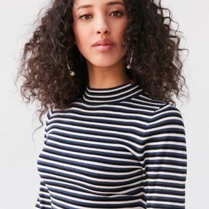 Zara Black & White Striped Mockneck Long Sleeve Top